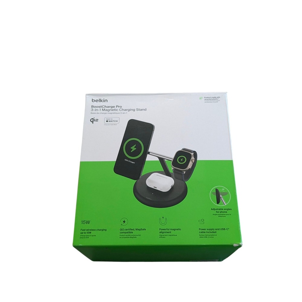 BbUx Belkin BoostCharge Pro 3-in-1 Qi2 Magsafe‎ Charge Stand WIZ023 Black Read⬇️